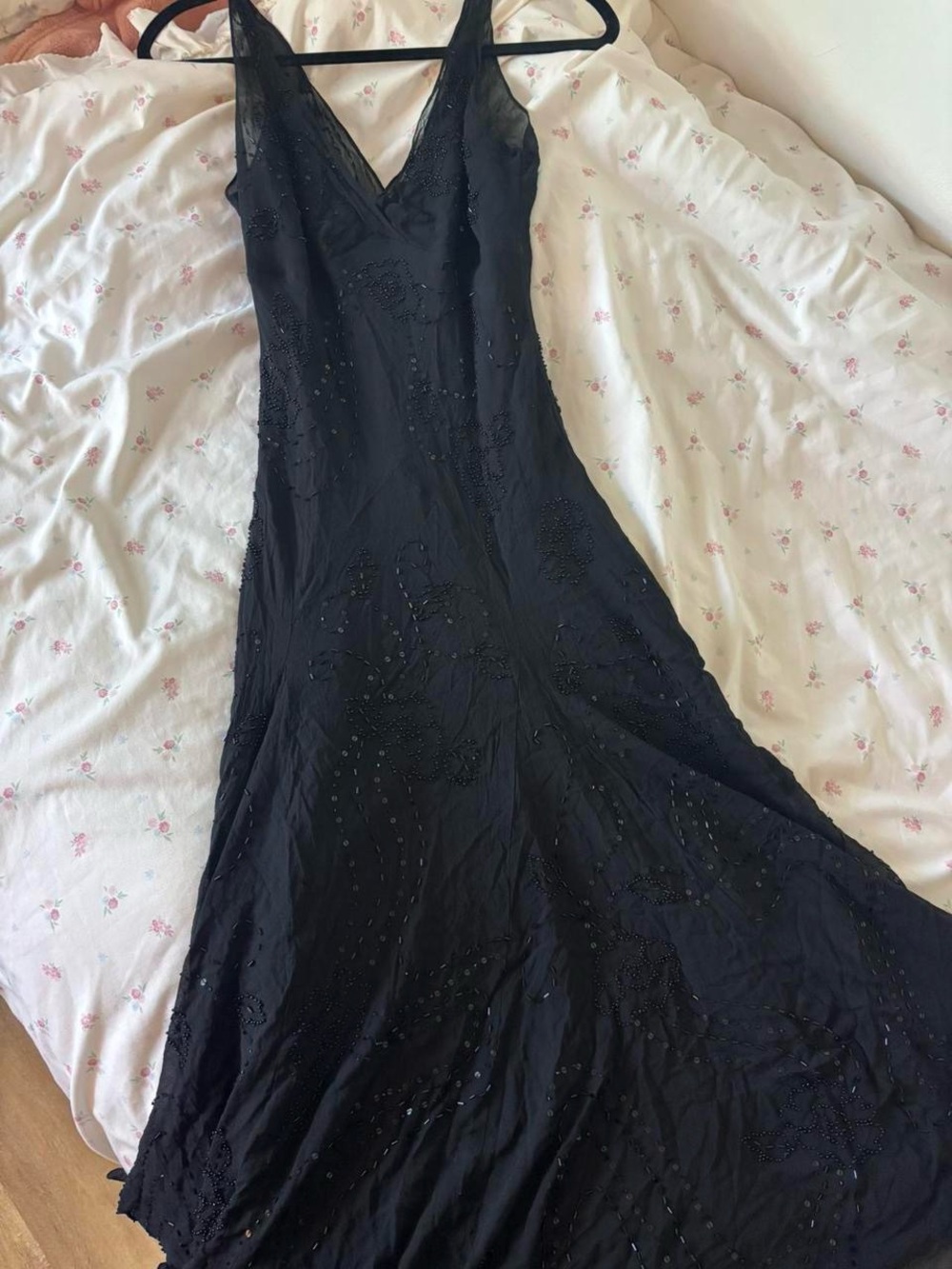 Jones New York Black Beaded V-Neck Maxi Dress